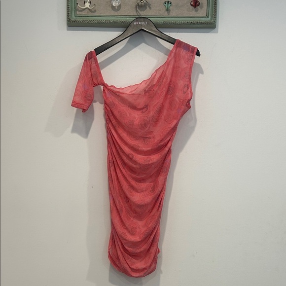 Lioness Coral Pink rose garden dirty dancing mesh stretch Mini Dress large new - Picture 1 of 5